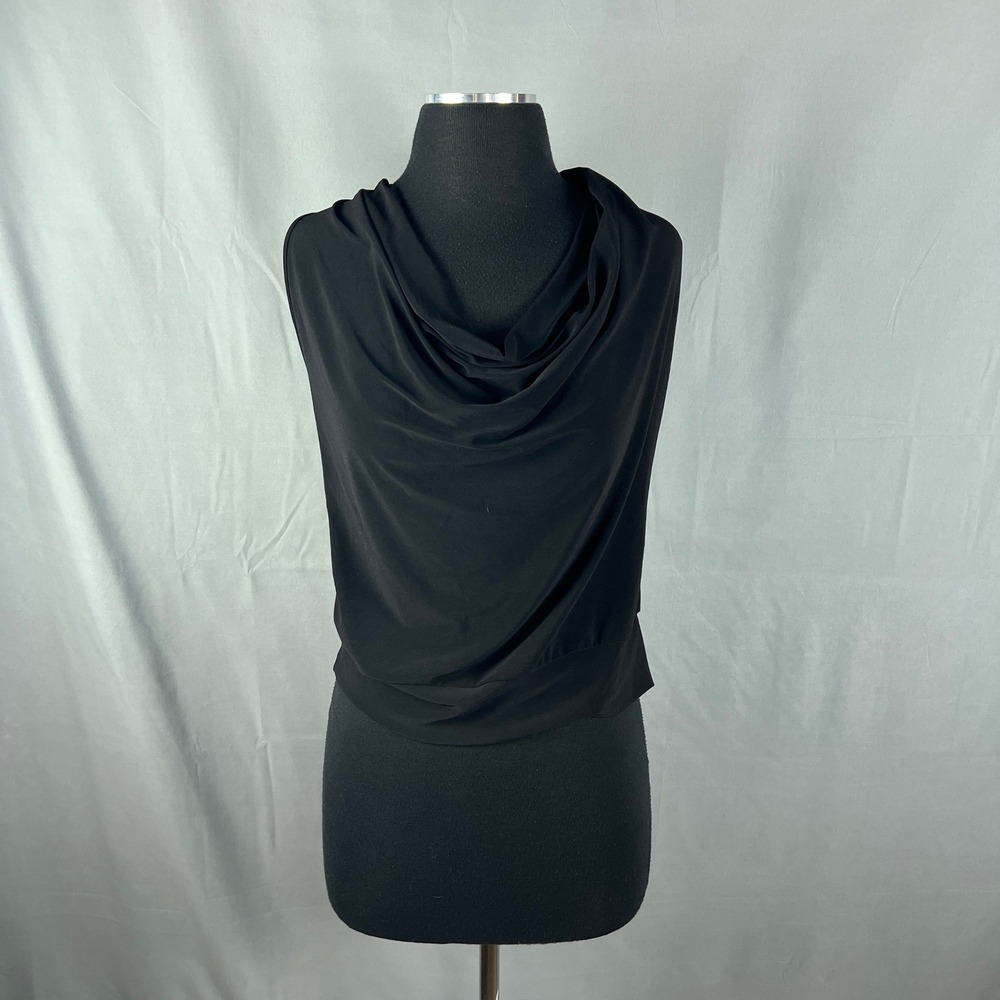Charlotte Russe Sleeveless Blouse Top Women Large Black Cowl Neck Draped Elegant
